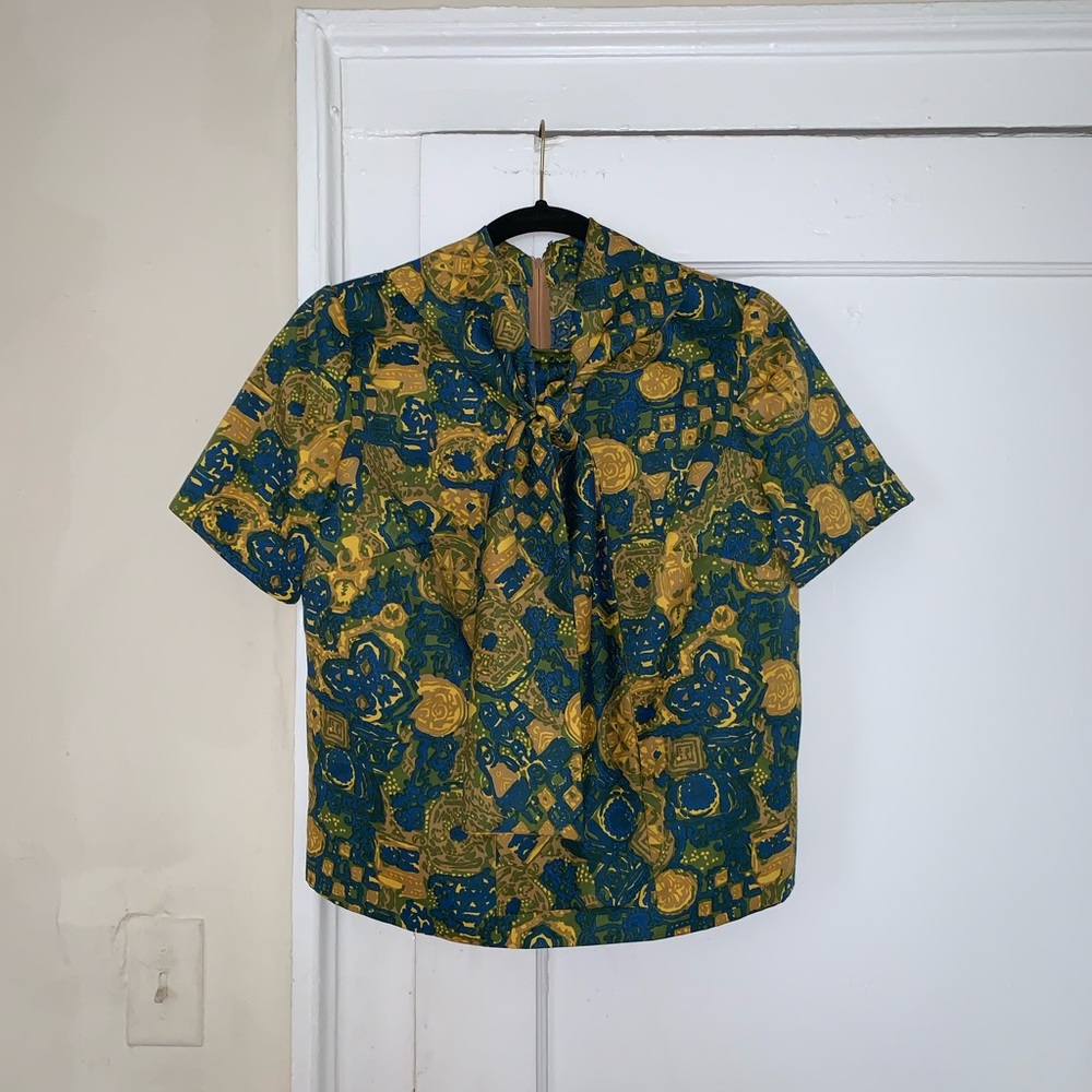 One-of-a-kind teal, gold, and yellow top, size S/M